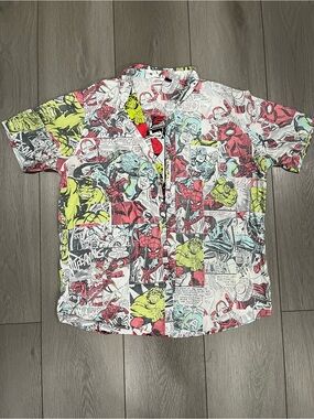 Marvel Men's Short-Sleeve Comic Print Shirt Button Up